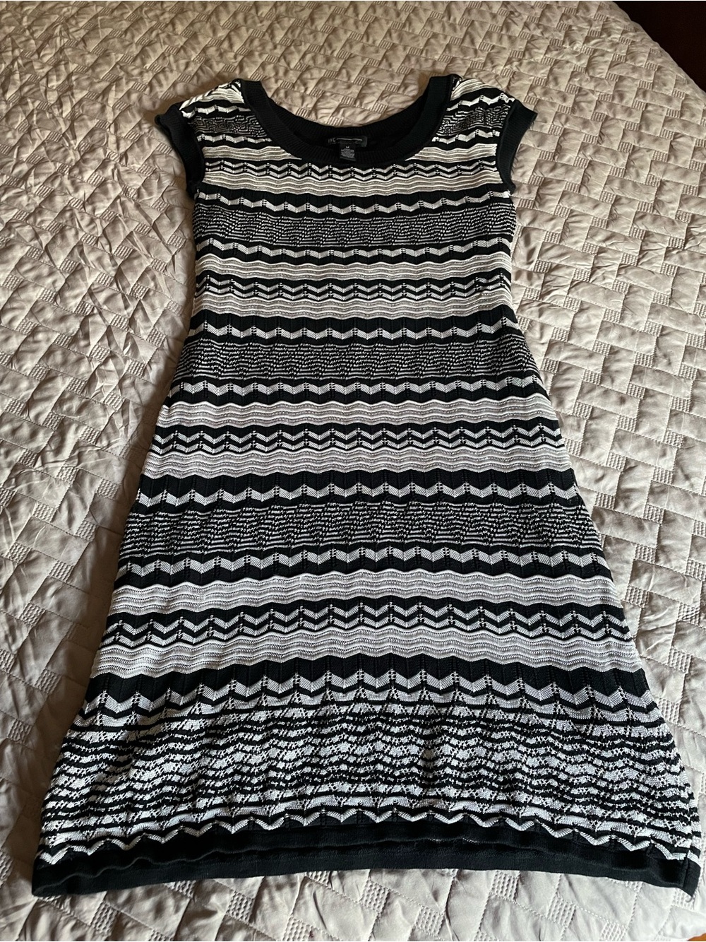 INC International Concepts Black & White Knit Mini Dress